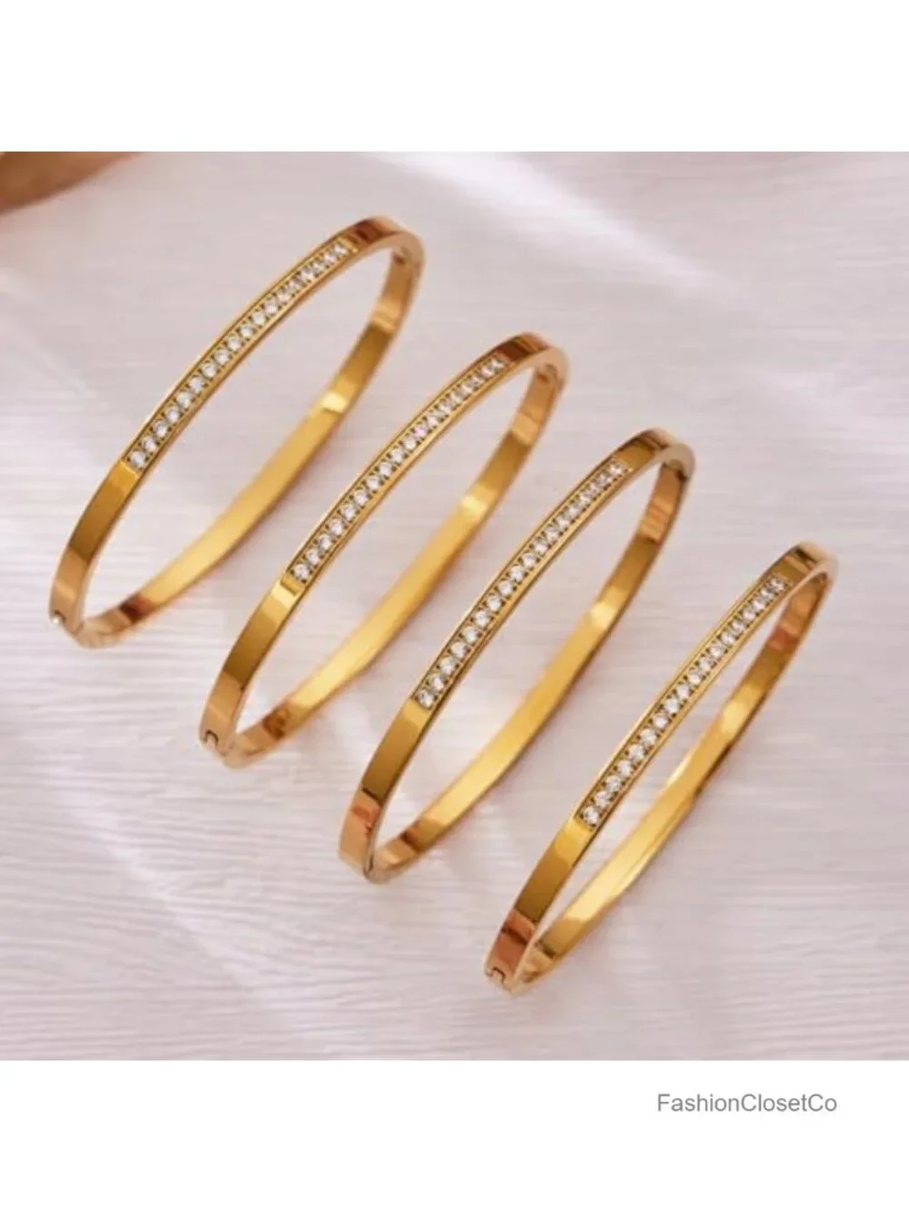 Minimalist Cubic Zirconia Cuff Bracelet Stainless Steel Bangle Jewelry